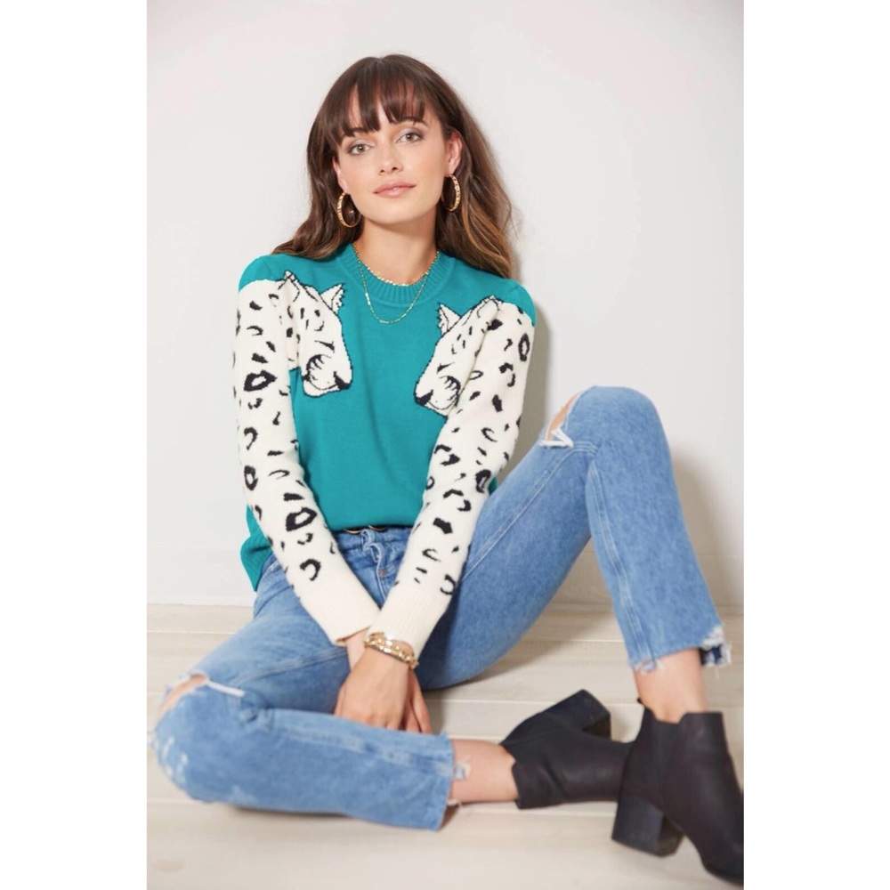MinkPink Snow Leopard Intarsia Sweater